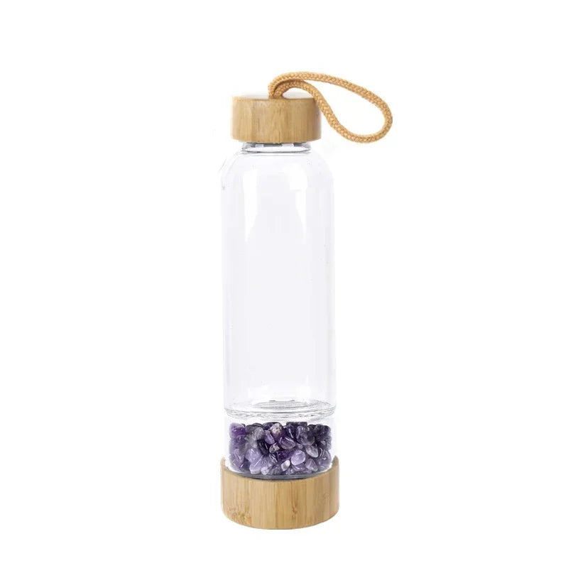 Natural Crystal Quartz Gravel Gemstone Healing Glass Water Bottle