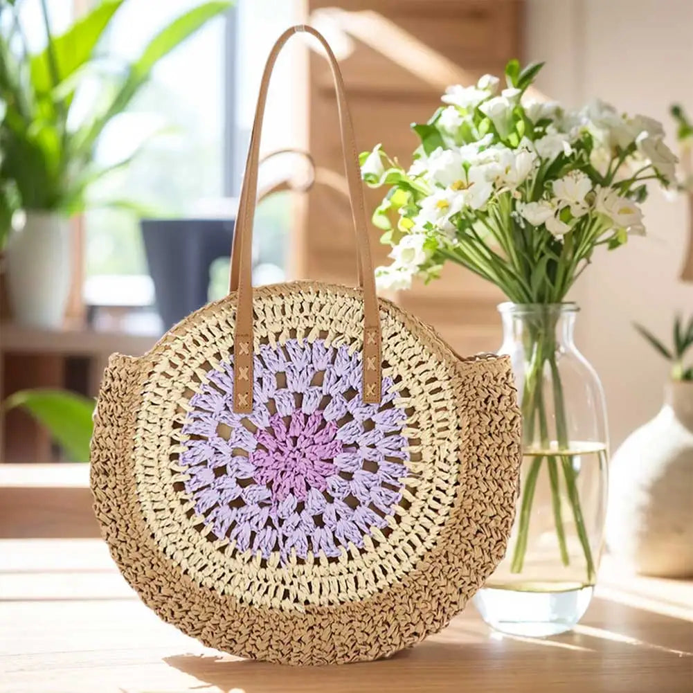 Round Casual Tote Bag With Zipper Closure