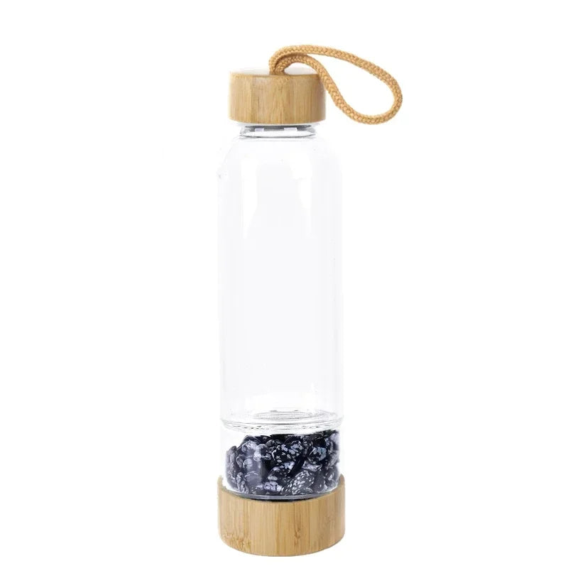 Natural Crystal Quartz Gravel Gemstone Healing Glass Water Bottle