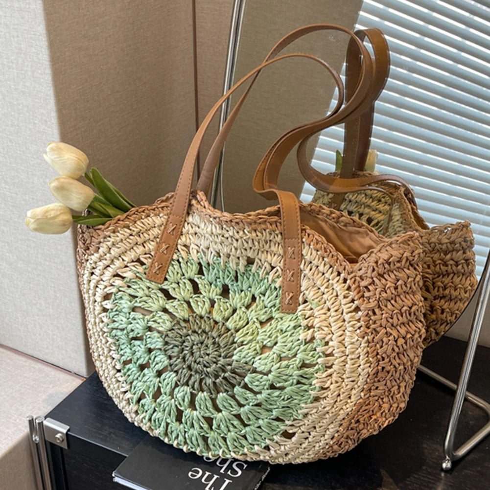 Round Casual Tote Bag With Zipper Closure