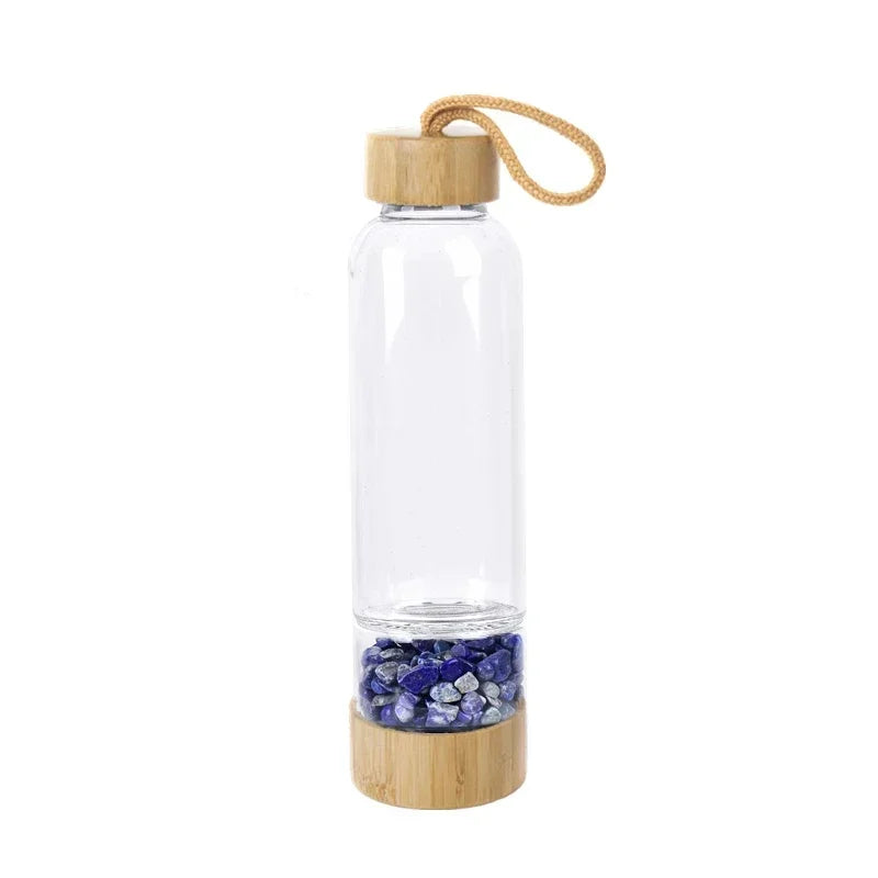 Natural Crystal Quartz Gravel Gemstone Healing Glass Water Bottle