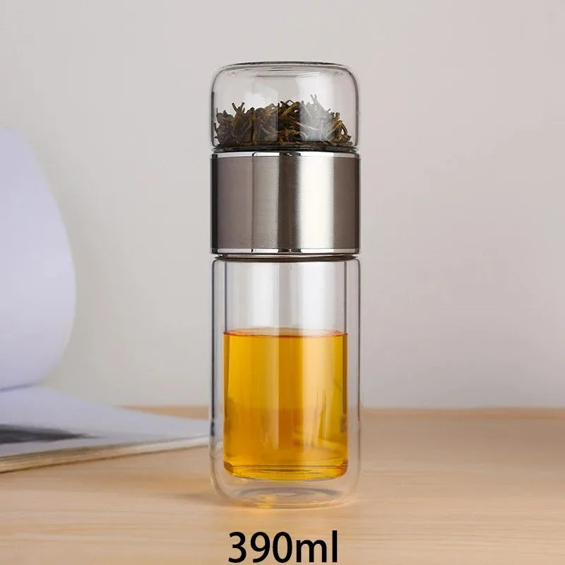 420ML Tea Infuser Water Bottle High Borosilicate Glass