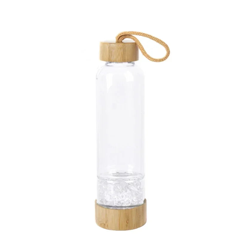 Natural Crystal Quartz Gravel Gemstone Healing Glass Water Bottle