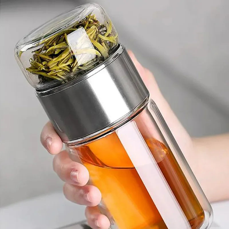 420ML Tea Infuser Water Bottle High Borosilicate Glass