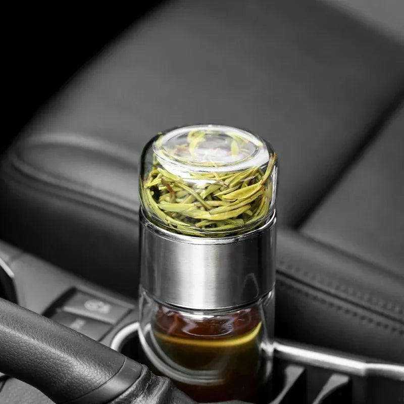 420ML Tea Infuser Water Bottle High Borosilicate Glass