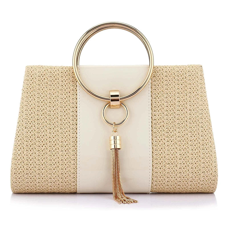 Straw Zinc Alloy Tassels Handbag