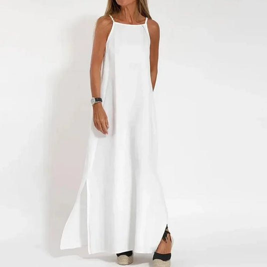 White Casual Boho Maxi Dress Spaghetti Strap