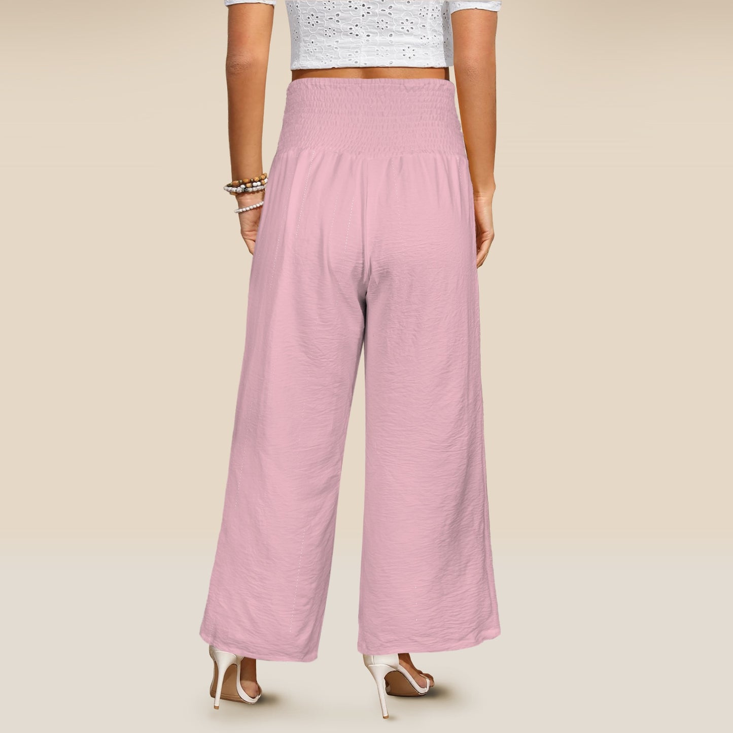 Elastic High Waist Pocket Wide Leg pants Pink