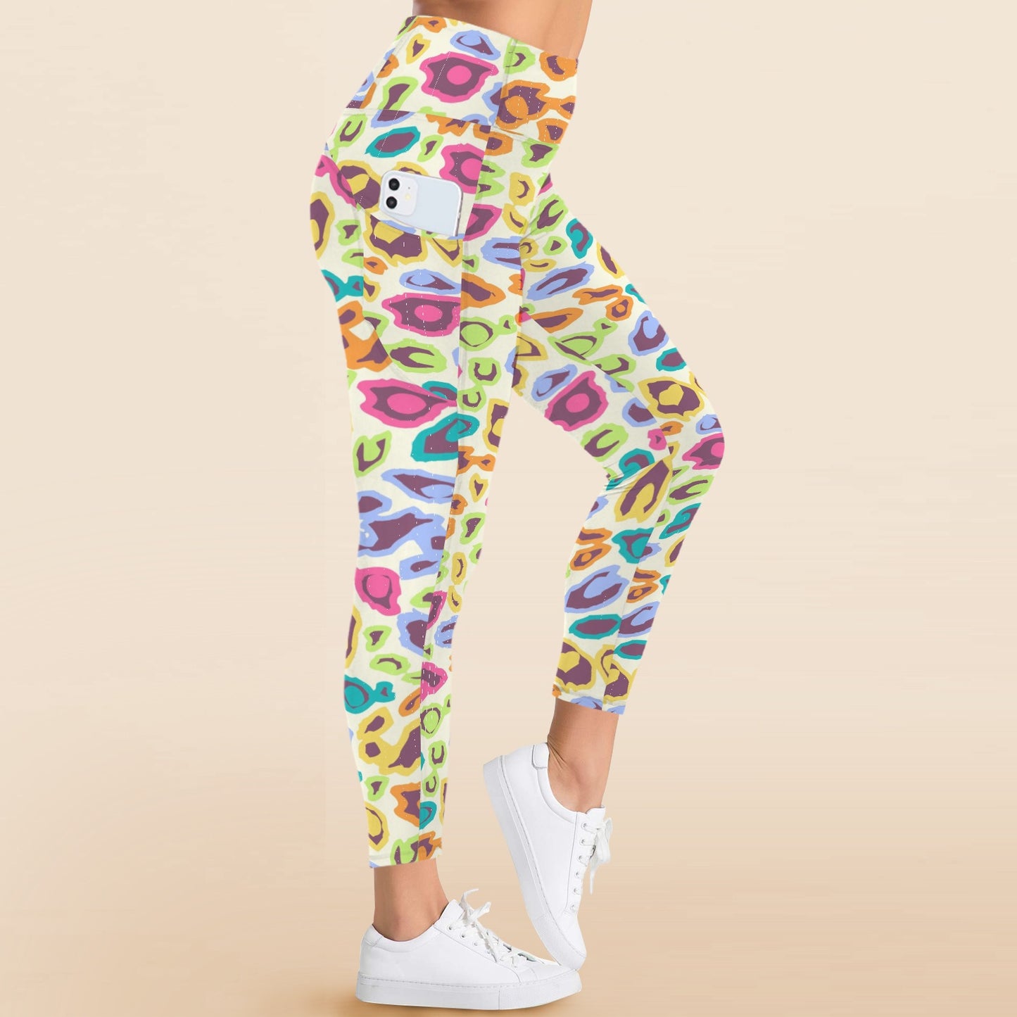 MULTI COLOURED LEGGINGS WAKE LOVE Women's High Waist Pockets Yoga Leggings
