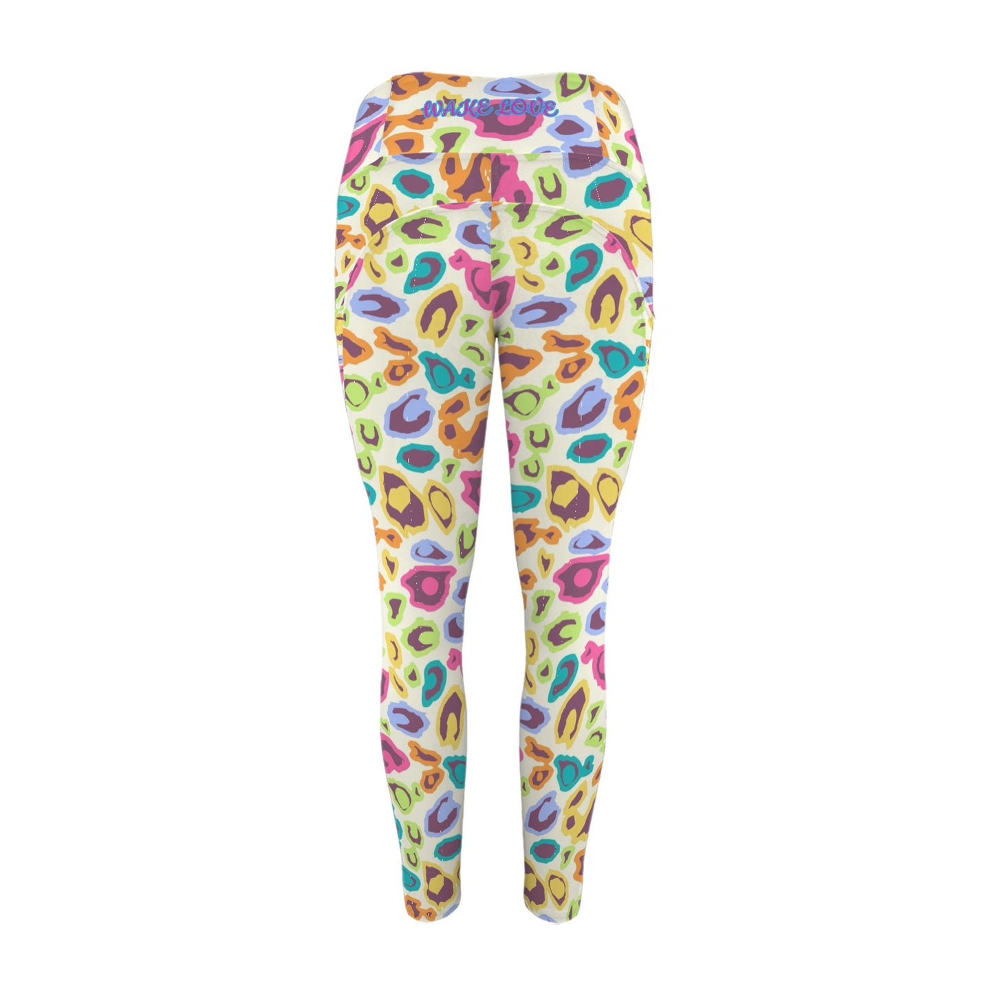 MULTI COLOURED LEGGINGS WAKE LOVE Women's High Waist Pockets Yoga Leggings