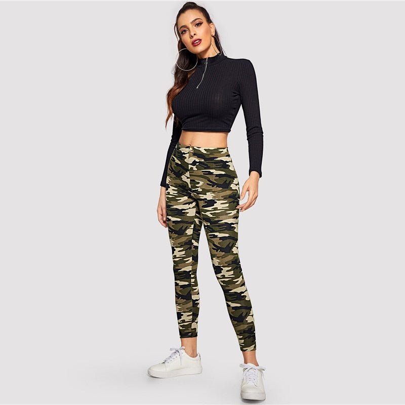 Camo Print Leggings Women Leggings Casual Style Spring Summer Autumn Stretchy Fitness Crop Leggings-3