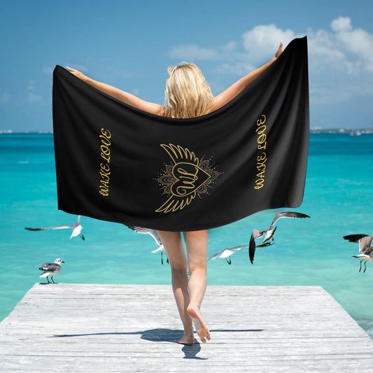 WAKE LOVE LARGE BEACH TOWEL BLACK 31"x71" Large