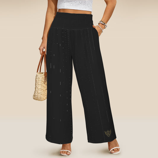 Elastic High Waist Pocket Wide Leg pants Black