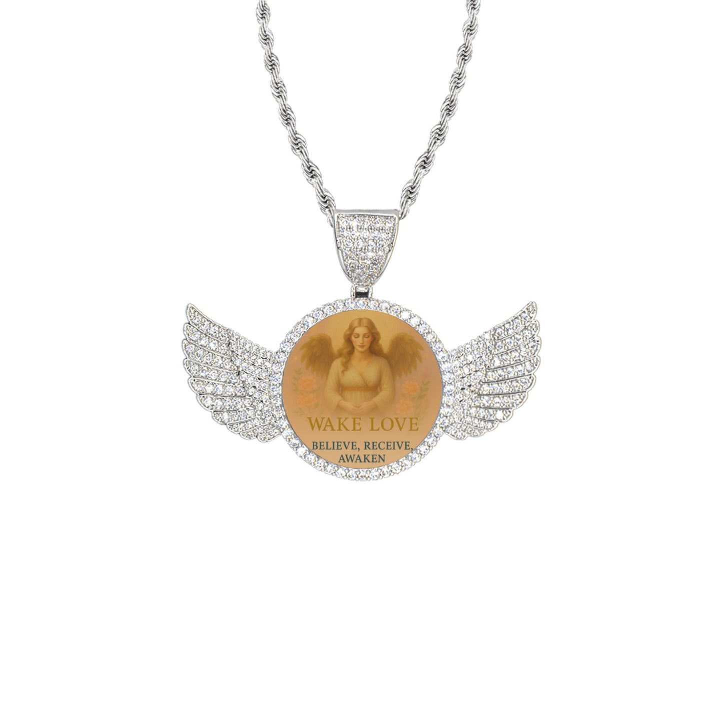 Wake love Angel Silver Pendant wings with Rope Chain