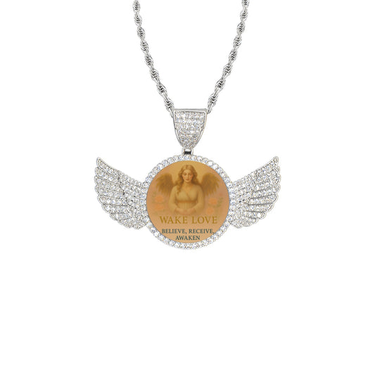 Wake love Angel Silver Pendant wings with Rope Chain