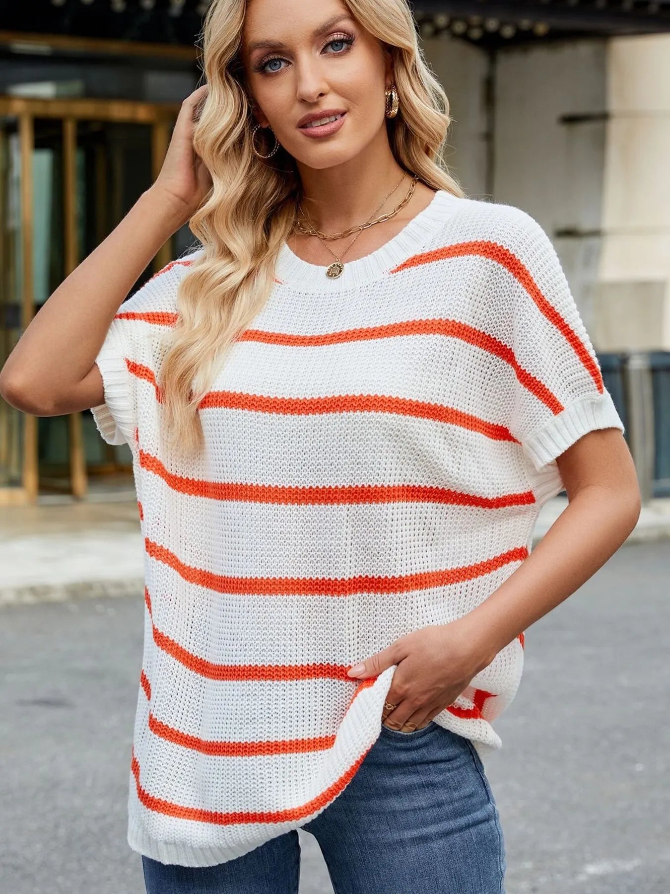 triped Oversized Casual Sweater with Relaxed Fit