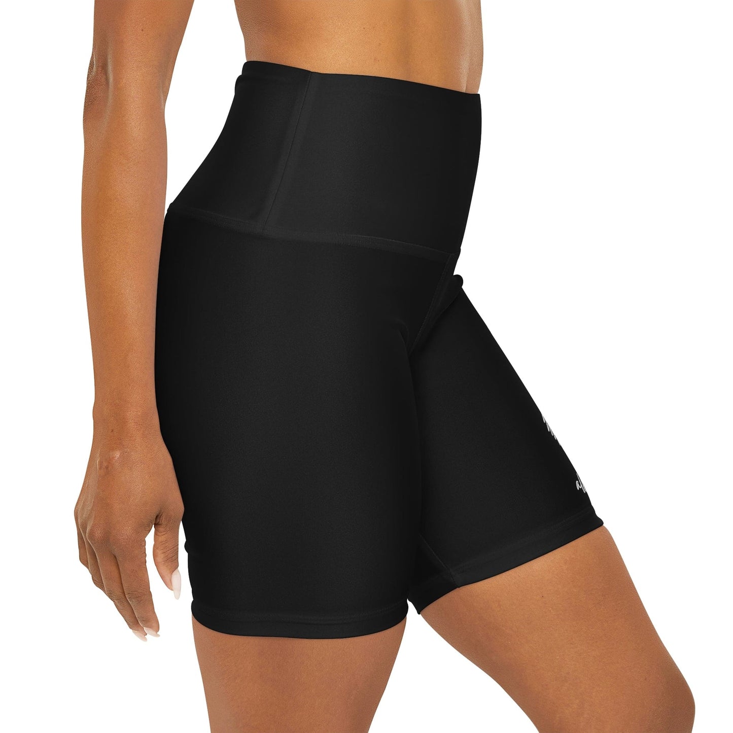 Womens High Waisted Black Yoga Shorts - Say it Soul - All Heart White Line Art Print-3