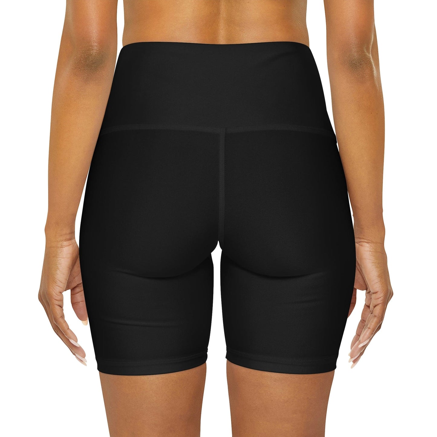 Womens High Waisted Black Yoga Shorts - Say it Soul - All Heart White Line Art Print-2